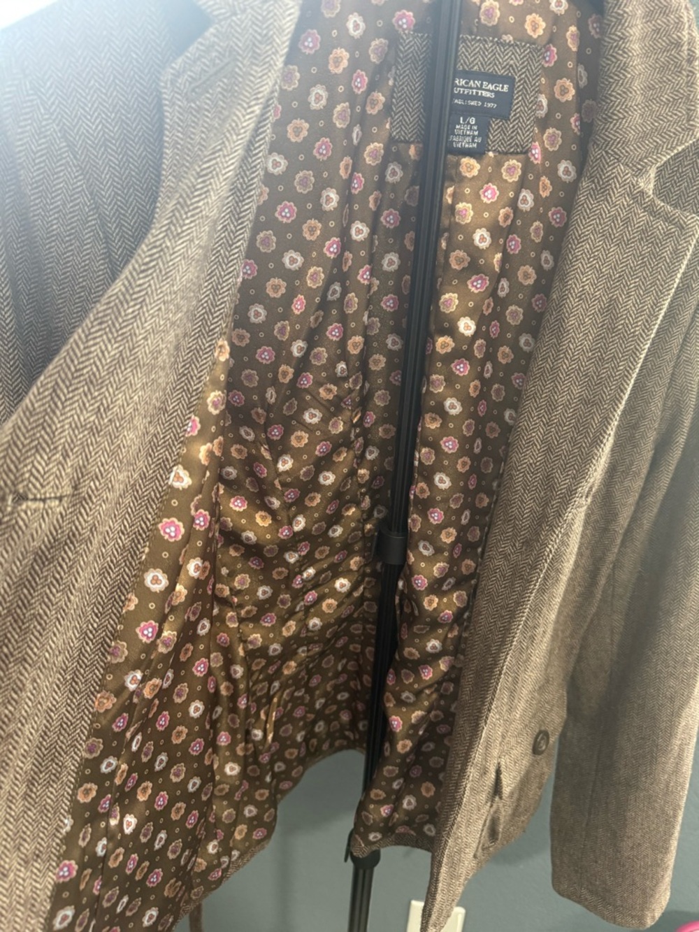 Y2K American Eagle Outfitters Brown Herringbone Tweed Blazer - Wool Blend - Picture 5 of 11